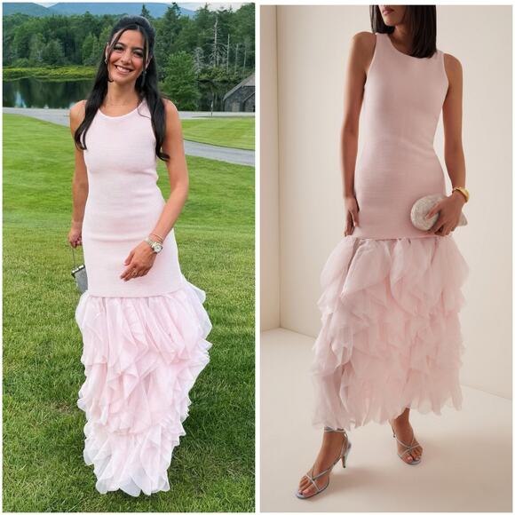 Aje Dresses & Skirts - Aje Elations Pink Ribbed Ruffle Knit Maxi Dress XXS NWT